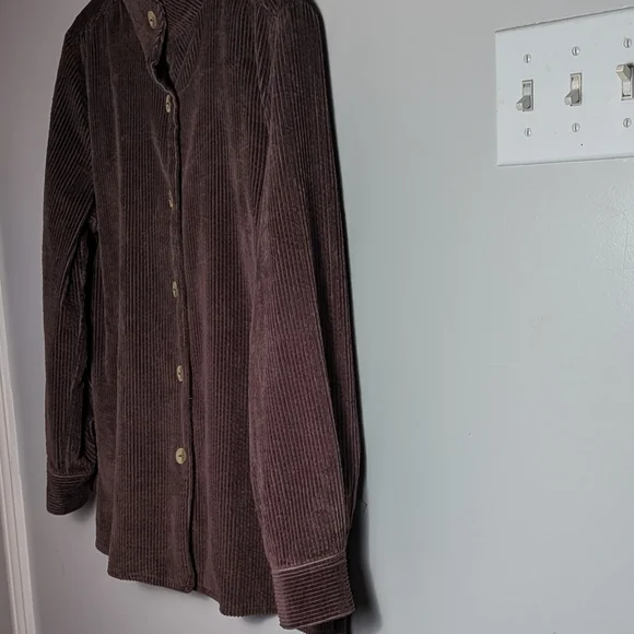 Chadwicks Women’s Dark Brown Corduroy Mandarin Collar Button Down Shirt Shacket - Picture 5 of 15